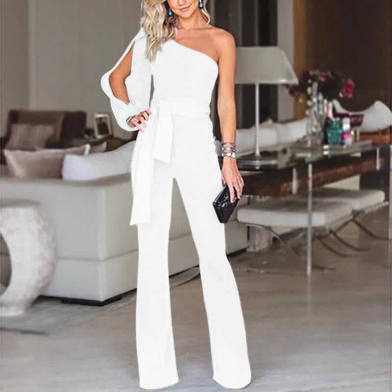 Ladies' high-waist slim jumpsuit with a chic one-shoulder design.