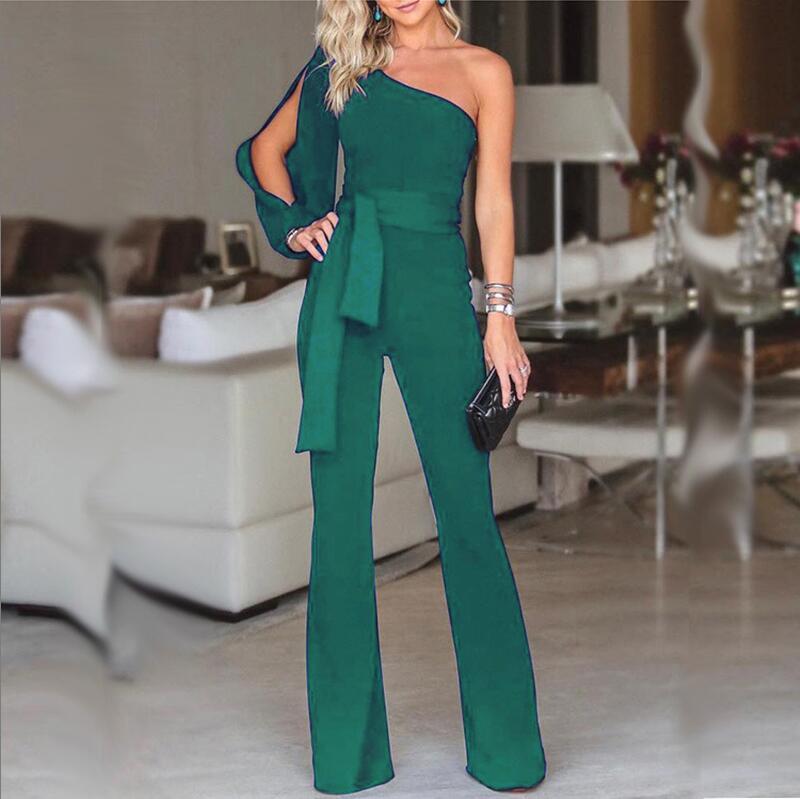 Ladies' high-waist slim jumpsuit with a chic one-shoulder design.