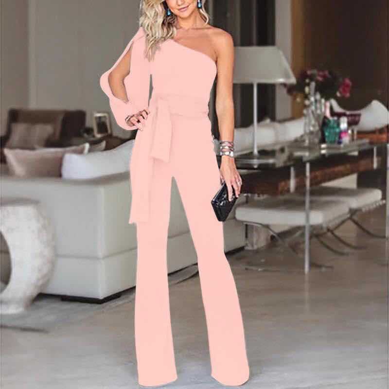 Ladies' high-waist slim jumpsuit with a chic one-shoulder design.