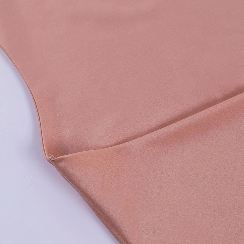 Satin V-neck backless mini dress, sleeveless and perfect for parties.