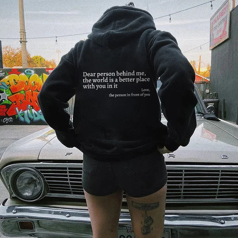 Women’s Plush Letter Printed Hoodie – Cozy, Trendy & Meaningful