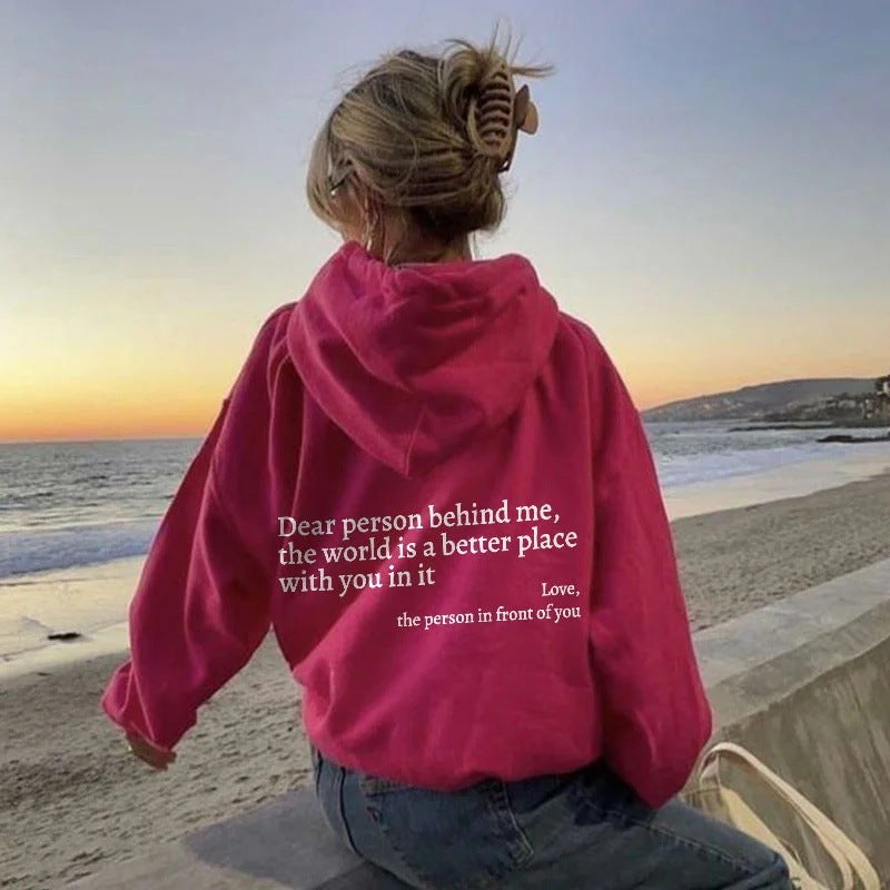 Women’s Plush Letter Printed Hoodie – Cozy, Trendy & Meaningful