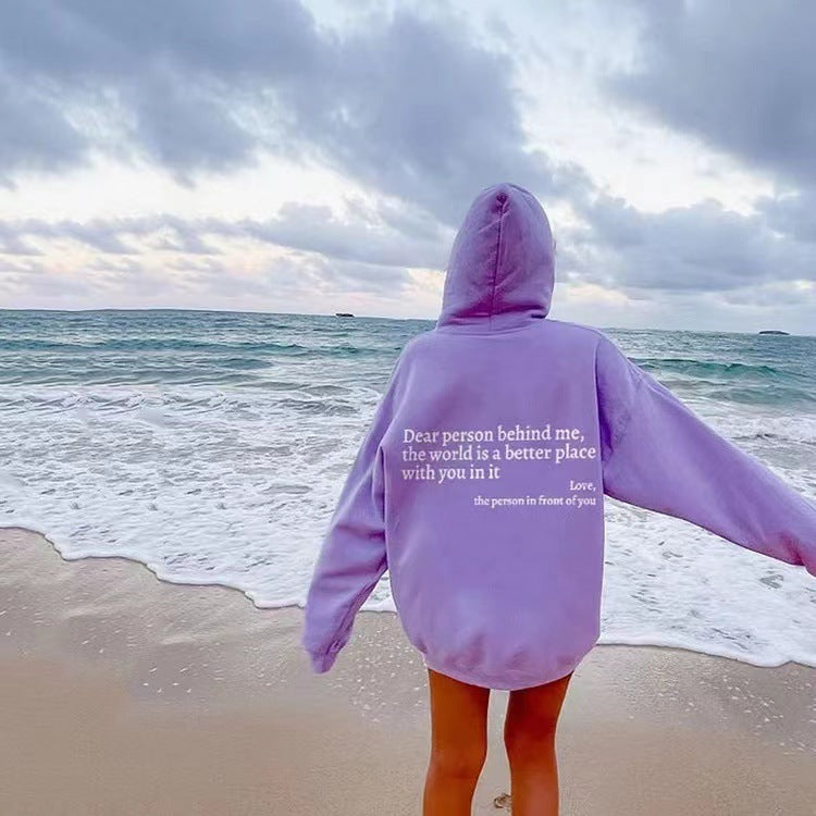 Women’s Plush Letter Printed Hoodie – Cozy, Trendy & Meaningful