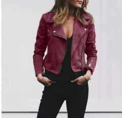 Lapel and Diagonal Zipper Short Women’s Jacket – Trendy & Chic
